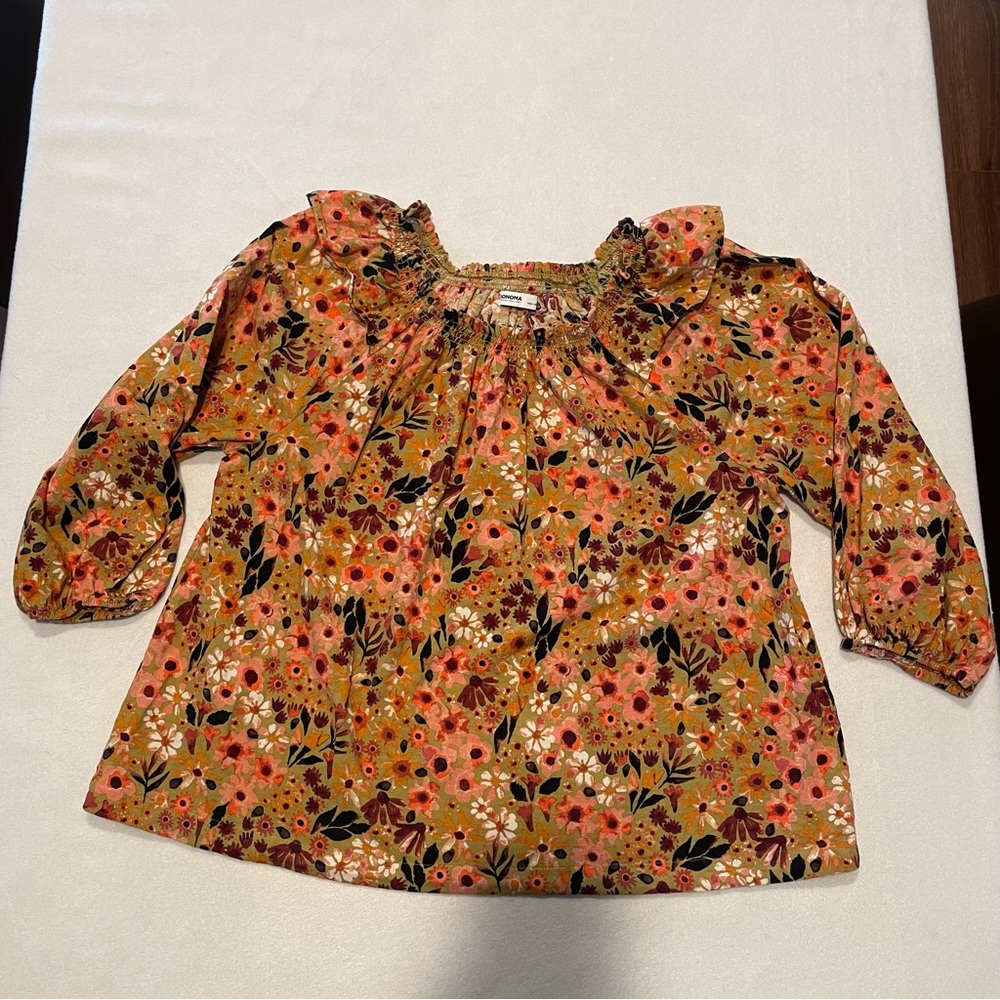 Sonoma top, yellow with flowers, balloon sleeves, XL